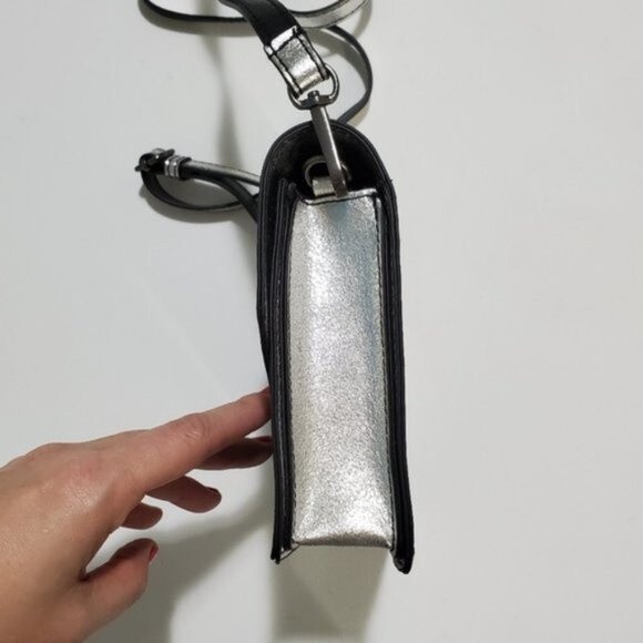 silver and black colorblock crossbody bag square by MMS - Picture 3 of 10